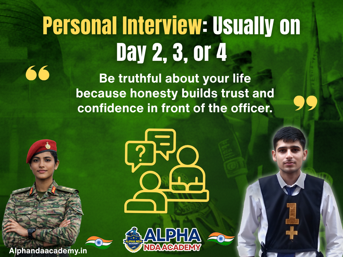 Personal Interview in SSB: Usually on Day 2, 3, or 4