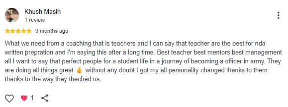 Google Review of Alpha NDA Academy Sikar by Khush Masih