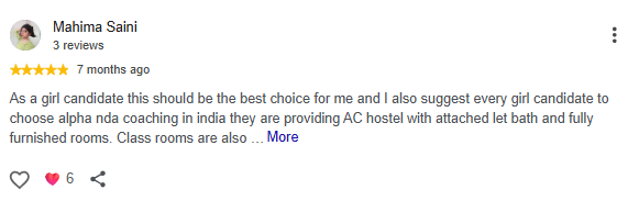 Google Review of Alpha NDA Academy Sikar by Mahima Sain