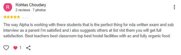 Google Review of Alpha NDA Academy Sikar by Rohtas