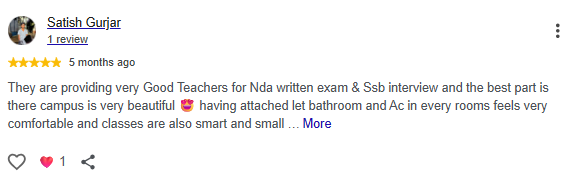 Google Review of Alpha NDA Academy Sikar by Satish Gurjar