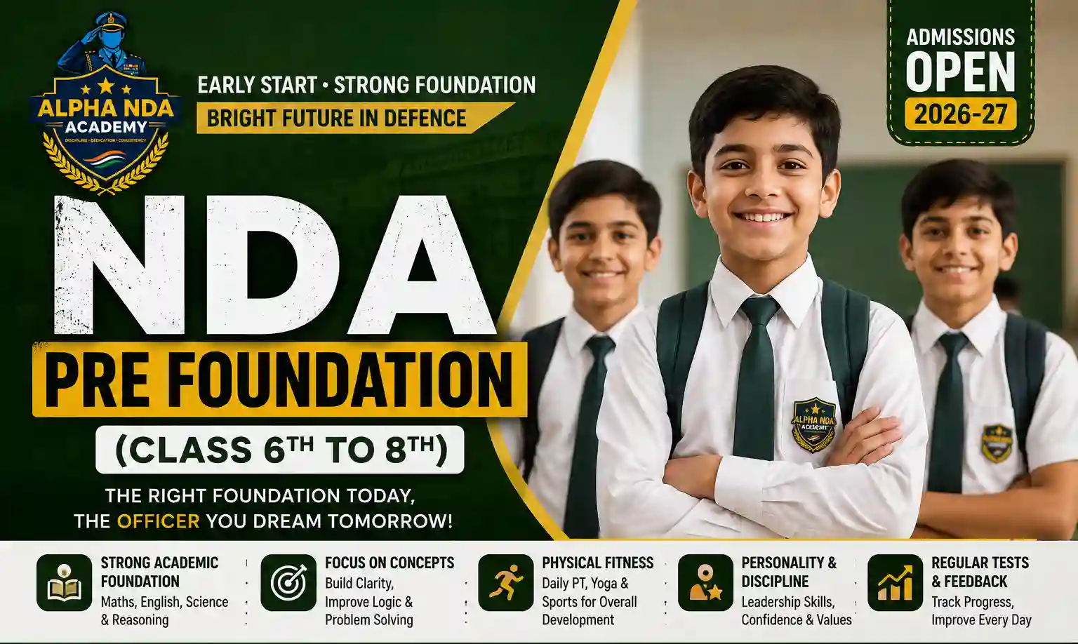 NDA Pre Foundation Coaching for Class 6th to 8th in Sikar Rajasthan - Alpha NDA Academy
