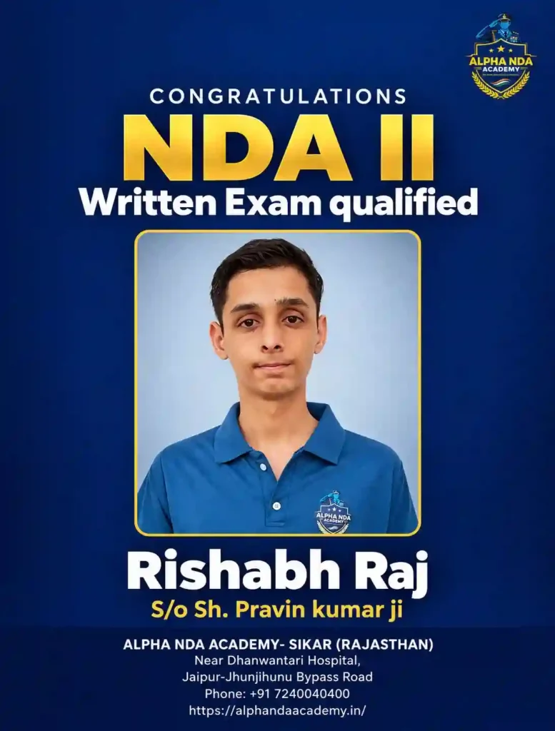 Rishabh Raj NDA written Qualified at Alpha NDA Academy